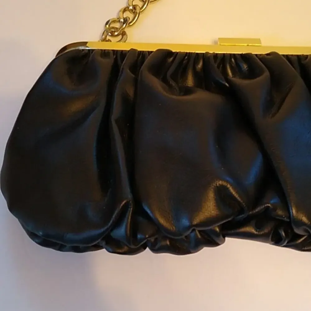 Metro 7 Black Foe Leather Balloon Clutch Purse